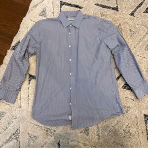 John Bartlett Blue Striped Cotton Shirt 16 32/33 Slim Fit Men's